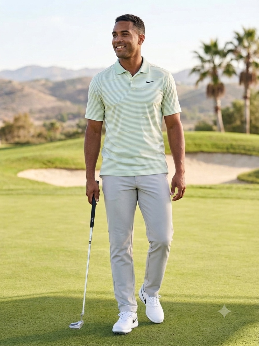 Nike Men’s Dri-FIT Victory Golf Polo Green and Yellow Striped